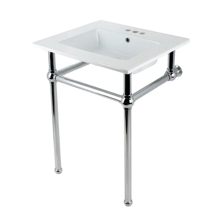 Kingston Brass 25 Console Sink with Brass Legs 4Inch, 3 Hole, WhitePolished Chrome KVBH25227W4B1